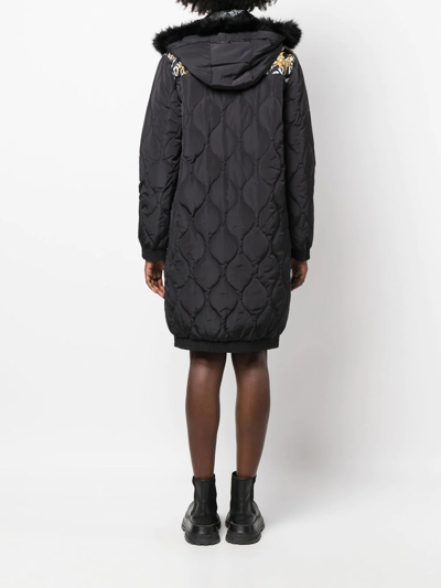 Shop Versace Jeans Couture Graphic-print Quilted Coat In Schwarz