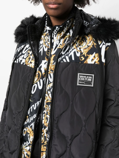 Shop Versace Jeans Couture Graphic-print Quilted Coat In Schwarz