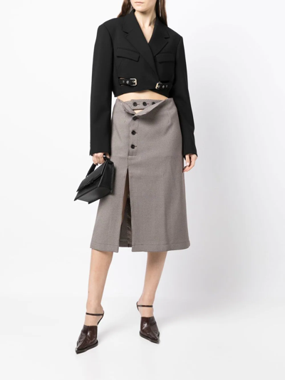 Rokh Houndstooth Midi Skirt With Button Detail In Braun