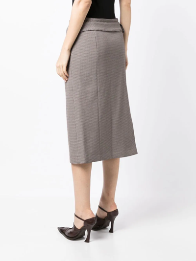 Rokh Houndstooth Midi Skirt With Button Detail In Braun
