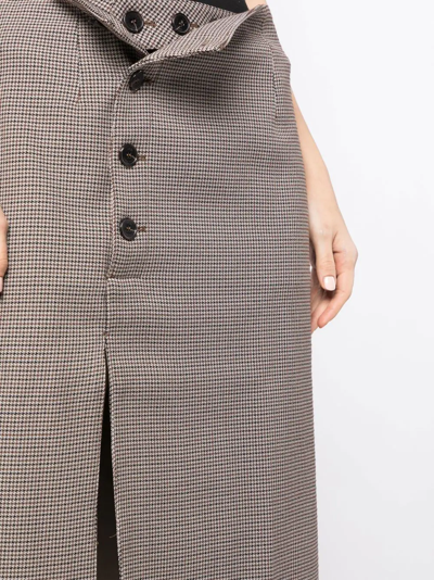 Rokh Houndstooth Midi Skirt With Button Detail In Braun