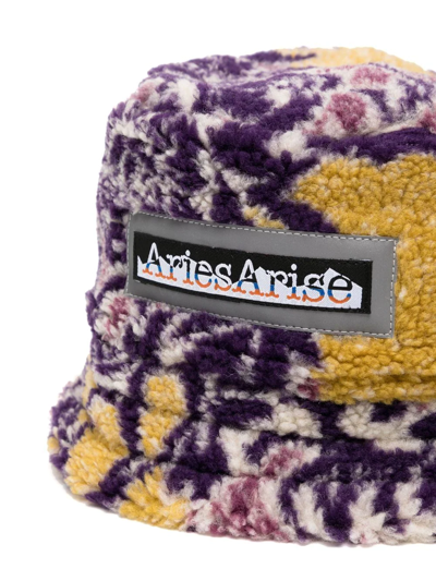 Shop Aries Logo-print Fleece Bucket Hat In Violett