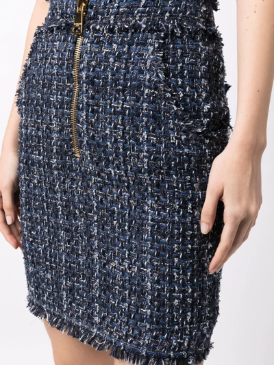 Shop Balmain High-waisted Tweed Mini Skirt In Blau