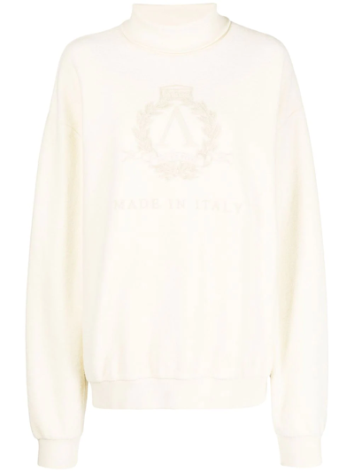 Shop Aries Logo-print Roll-neck Sweatshirt In Nude