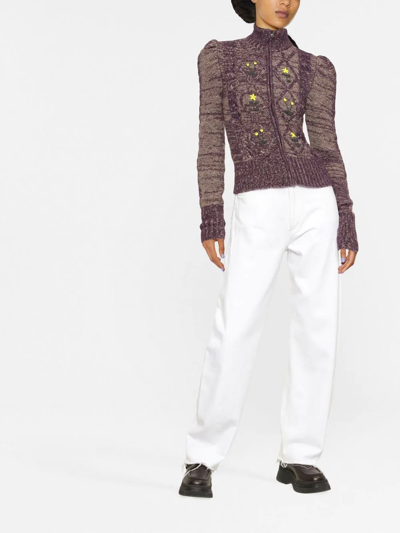 Shop Cormio Emma Floral-embroidered Zip-up Cardigan In Violett