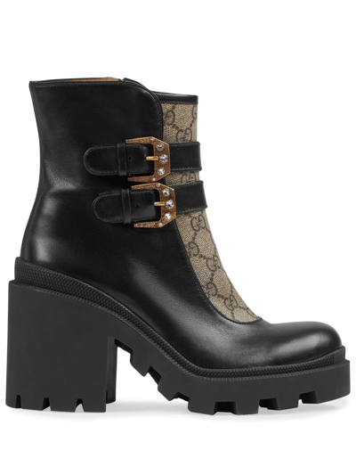 Shop Gucci Gg Supreme Buckle Ankle Boots In Black