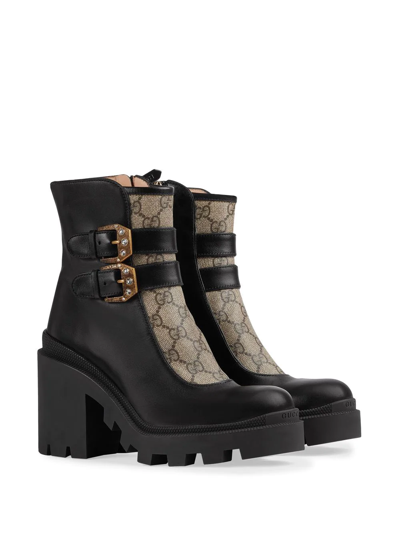 Shop Gucci Gg Supreme Buckle Ankle Boots In Black