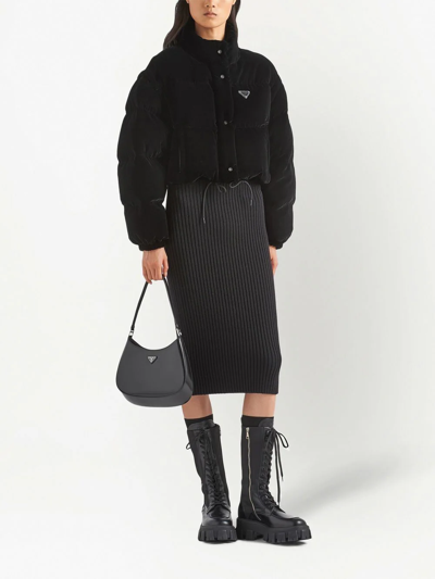 Prada Convertible Cropped Velvet Down Jacket In Schwarz