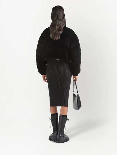 Prada Convertible Cropped Velvet Down Jacket In Schwarz