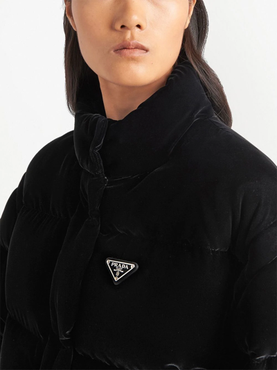 Prada Convertible Cropped Velvet Down Jacket In Schwarz