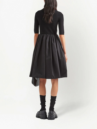 Shop Prada Panelled Short-sleeve Midi Dress In Schwarz