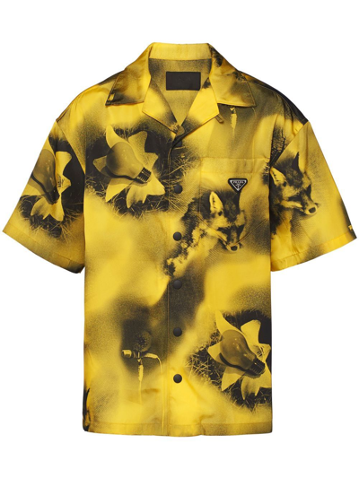 Prada Abstract-print Short-sleeve Shirt In Gelb | ModeSens