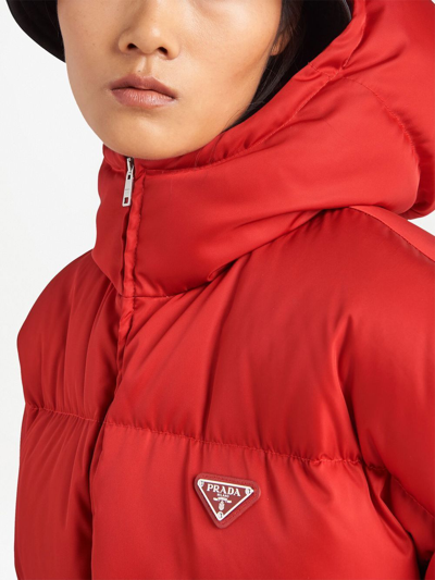 Shop Prada Re-nylon Hooded Padded Jacket In Rot