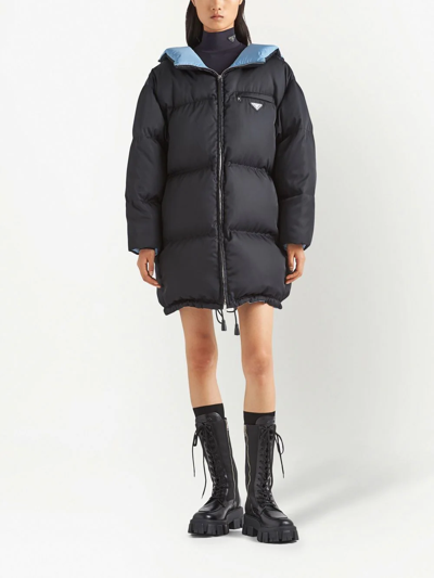 Prada Re-nylon High-neck Puffer Coat In Schwarz