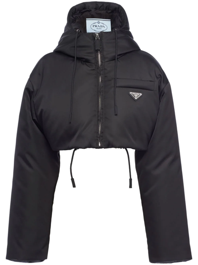 Prada Re-nylon Cropped Puffer Jacket In Schwarz | ModeSens