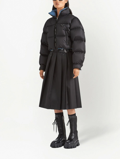 Shop Prada Re-nylon Cropped Down Jacket In Schwarz