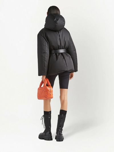 Prada Re-nylon Belted Puffer Jacket In Black | ModeSens