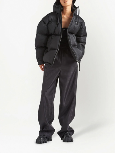 Shop Prada Re-nylon Hooded Down Jacket In Schwarz