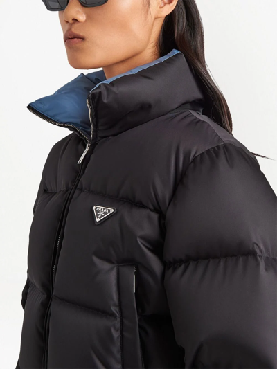 Shop Prada Re-nylon Cropped Down Jacket In Schwarz