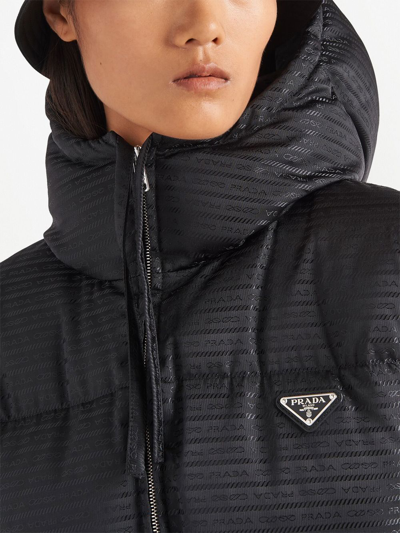 Shop Prada Re-nylon Hooded Down Jacket In Schwarz