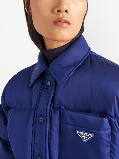 Shop Prada Re-nylon Logo-plaque Coat In Blau
