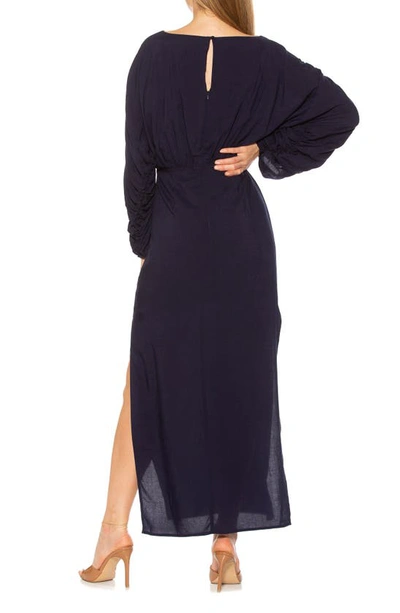 Shop Alexia Admor Jenna Boatneck Shirred Long Sleeve Column Dress In Navy