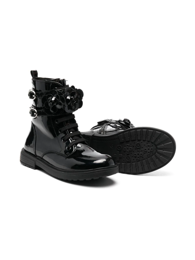 Geox Floral-applique Lace-up Boots In 黑色 | ModeSens