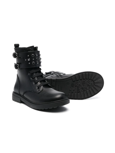 Geox Eclair Studded Lace-up Boots In 黑色