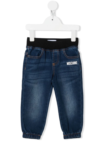 Moschino Logo-print Denim Pants In Blue