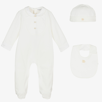 Shop Dolce & Gabbana Boys White Babygrow Gift Set In Ivory