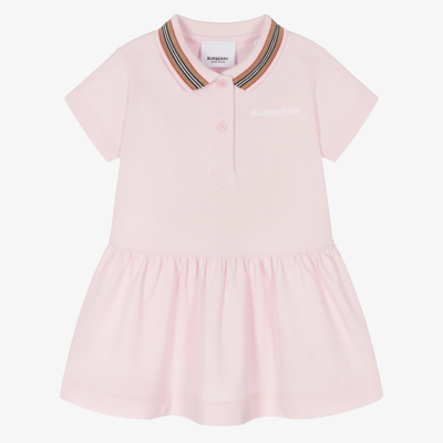 Shop Burberry Girls Baby Pink Icon Stripe Polo Dress