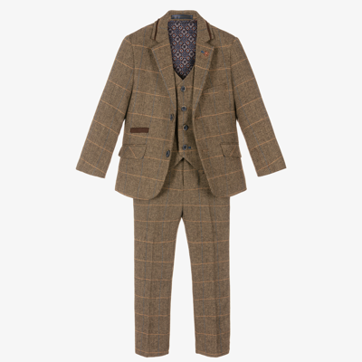 Shop House Of Cavani Boys Brown Tweed Albert Suit