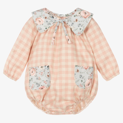 Paloma De La O Girls Pink Cotton Check Shortie In Pink