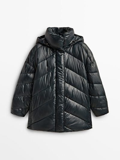 Shop Massimo Dutti Puffer Jacket With Topstitching In Green
