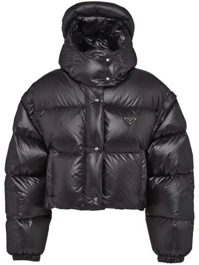 Shop Prada Re-nylon Convertible Down Jacket In Black