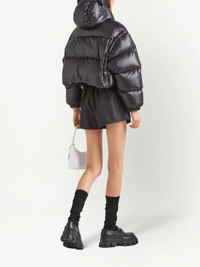 Prada Womens Black Logo-plaque Padded Cropped Shell-down Jacket In Black