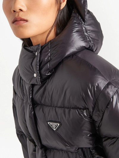Prada Womens Black Logo-plaque Padded Cropped Shell-down Jacket In Black