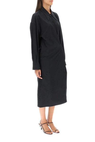 Shop Lemaire Organic Cotton Poplin Twisted Shirt Dress In Black