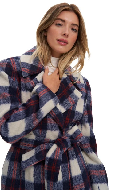 Noize Katja Vegan Wool Plaid Coat In Dress Blues