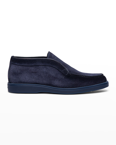 Shop Santoni Men's Shearling-lined Leather Chukka Boots In Blue
