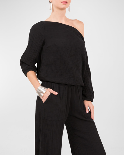 Shop Everyday Ritual Penny Cotton Gauze Top In Black