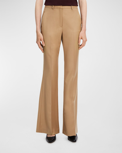 Shop Theory High-waist Virgin Wool Flare Pants In Palomino