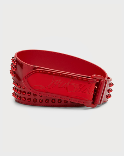 Shop Christian Louboutin Men's Patent Leather Spike Loubi Belt In Loubi/loubi/loubi