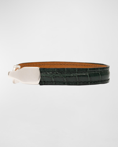 Shop Abas Men's Matte Alligator Leather Bracelet In Green