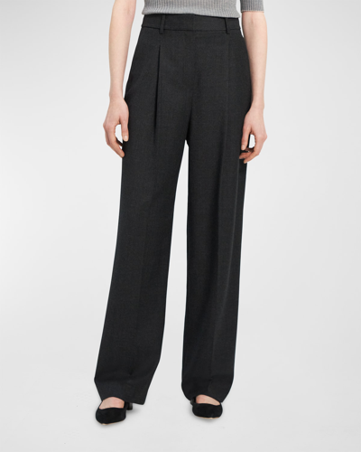 Shop Theory Pleated Wide-leg Wool Trousers In New Charcoal