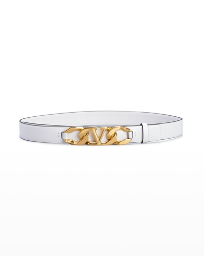Shop Valentino Vlogo Chain Leather Belt In White