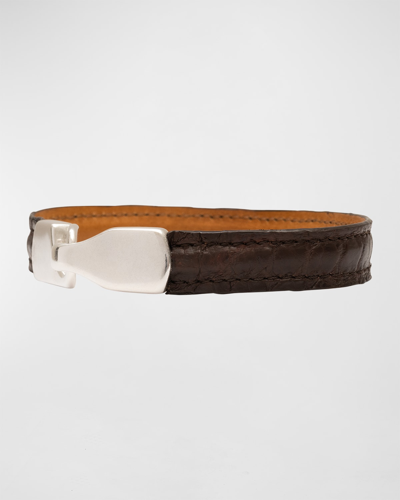 Shop Abas Men's Matte Alligator Leather Bracelet In Brown