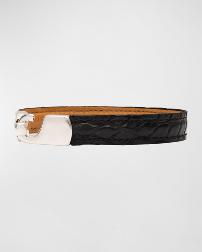 Shop Abas Men's Matte Alligator Leather Bracelet In Black