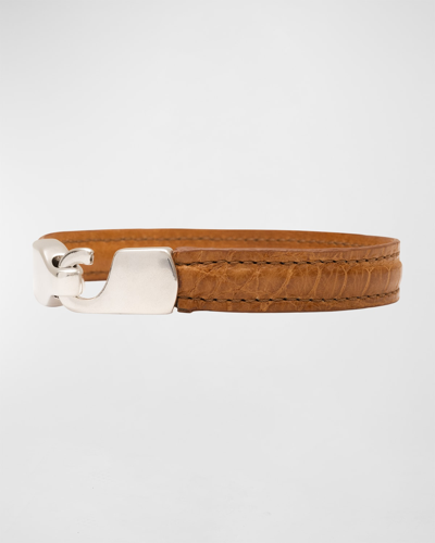 Shop Abas Men's Matte Alligator Leather Bracelet In Tan