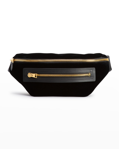 Shop Tom Ford Men's Buckley Velvet Belt Bag In Black